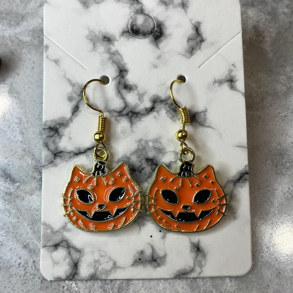 Cat Pumpkin Earrings